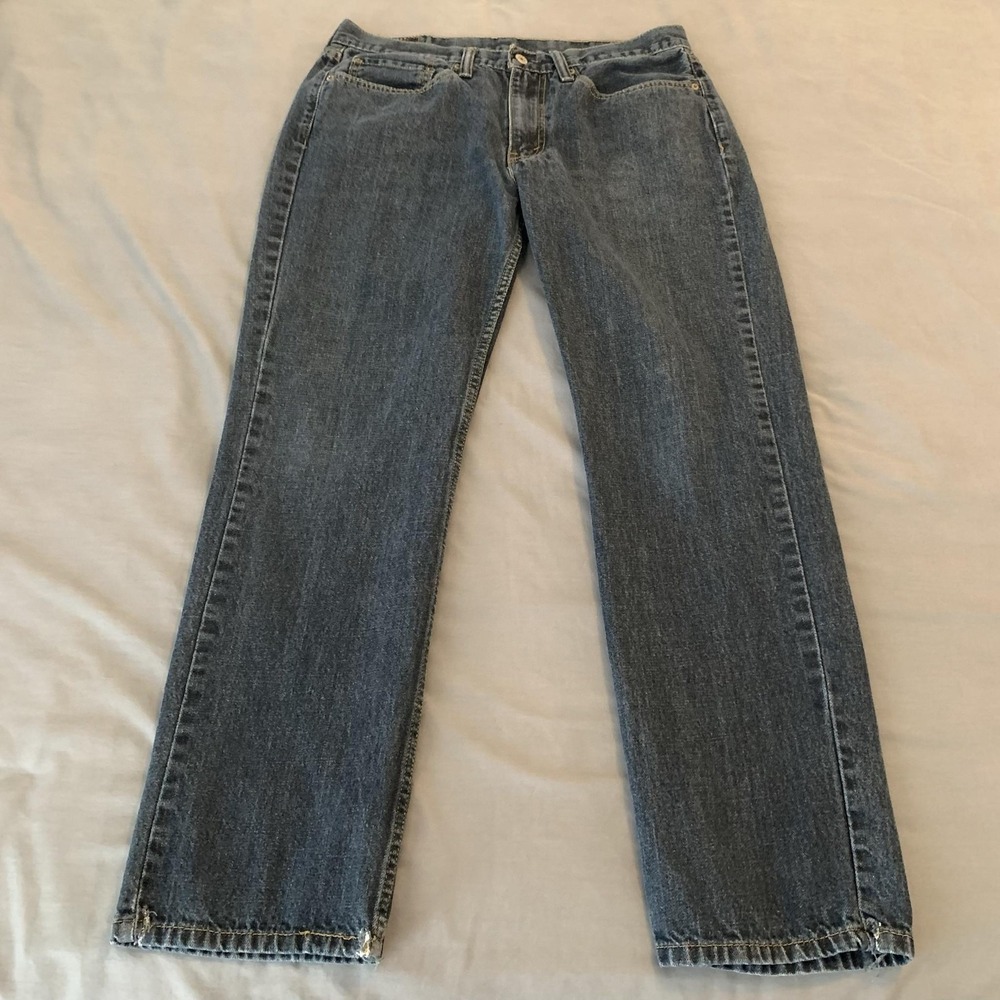 Levis 514 Jeans Mens 34x32 Blue Medium Wash Straight Leg Distressed Denim Pants